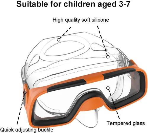 Miniatura 5 de Niños Niños Natación Buceo Snorkel Respiración Tubo Aletas Buceo Juego de lentes, Naranja