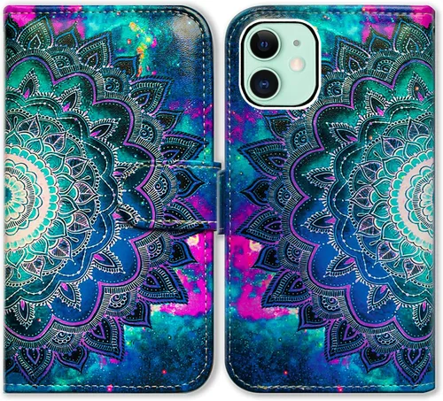 Miniatura 18 de Bcov Funda para iPhone 13 Mini, diseño de pájaro negro de cuero verde con tapa para teléfono con ranura para tarjetas, soporte para iPhone 13 Mini