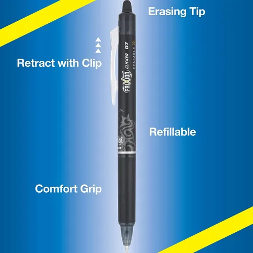Miniatura 2 de Pilot FriXion Clicker - Bolígrafos de gel borrables, punta fina (0.027 pulgadas), tinta negra, paquete de 14 bolígrafos recargables, de escritura