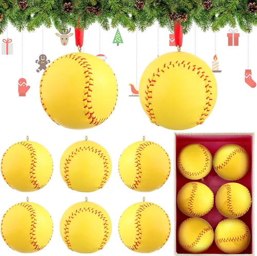 Newwiee 6 piezas de adornos de Navidad de sóftbol a granel decoraciones deportivas para árbol de Navidad, adorno decorativo de béisbol de piel