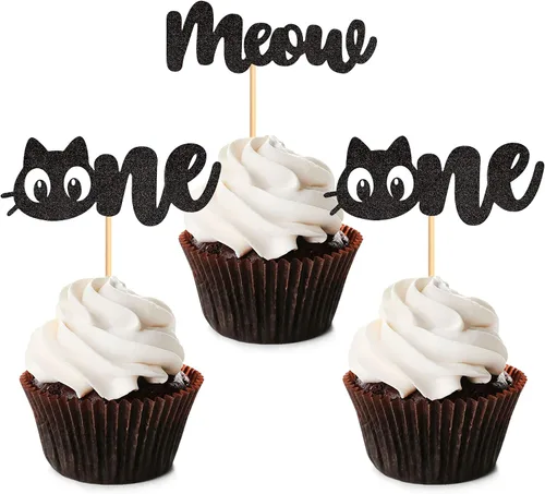 Miniatura 11 de 1 pieza de decoración de pastel de cumpleaños de gatito negro con purpurina para pastel de cumpleaños para amantes de los gatos, baby shower, niños