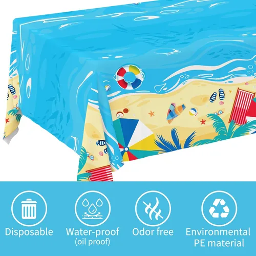 Miniatura 3 de Gatherfun Suministros para fiestas temáticas de playa, mantel desechable de plástico impermeable para fiestas hawaianas, decoraciones de cumpleaños