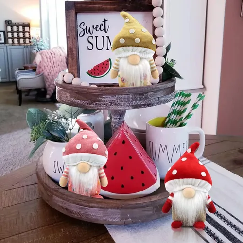 Miniatura 3 de Gehydy Juego de 3 gnomos de primavera, decoración de hongos, verano, Pascua, gnomo, decoración hecha a mano para el hogar, cocina, bandeja escalonada