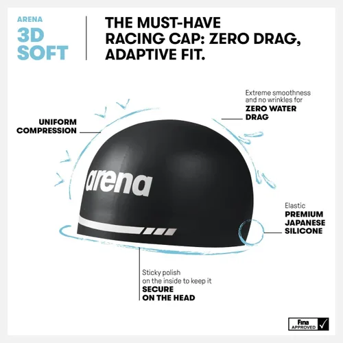 Miniatura 2 de Arena 3D Soft USA Gorro de natación unisex de silicona para adultos, para hombres y mujeres, para entrenamiento, competición y baño, para nadadores