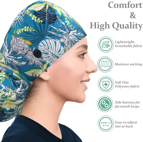 Miniatura 5 de IRIS CRAFT - Gorra de trabajo ajustable con botón, gorro de trabajo de algodón con banda absorbente de sudor con bolsillo para cola de caballo