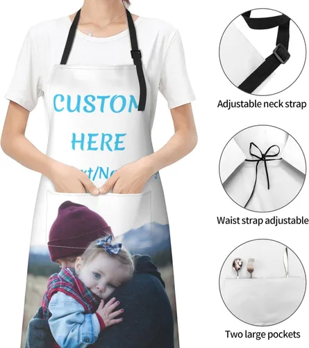Miniatura 4 de Delantales personalizados con dos bolsillos, delantal personalizado para hombre, diseño de tu propia foto, logotipo, delantal de chef, longitud