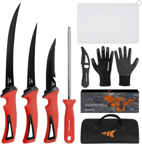 Miniatura 7 de KastKing Intimidator Cuchillos de Carnada y Fileteado, Hojas de Acero Inoxidable Alemán Ultra-Afiladas G4116, Agua Dulce o Salada, Mango Kit