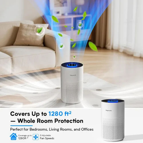 Miniatura 3 de Purificadores de aire mejorados para dormitorio y hogar con filtro HEPA H14, cubre hasta 1280 pies cuadrados, entrada de aire de 360°, purificador