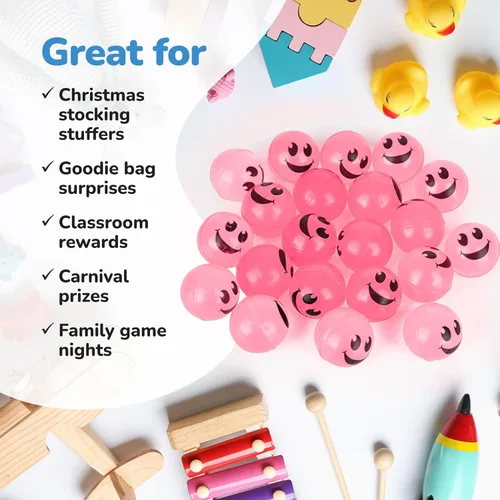 Miniatura 6 de ArtCreativity 36 bolas de rebote de cara sonriente rosa que brillan en la oscuridad, paquete a granel de 36 a 1 pulgada de alto rebote para niños