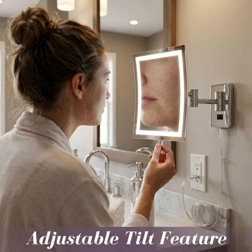 Miniatura 6 de JERDON Espejo de maquillaje rectangular para montaje en pared con aumento 5X, espejo de maquillaje iluminado con cable de alimentación de 6 pies