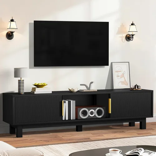 DWVO Soportes de TV estriados para sala de estar, centro de entretenimiento para televisores de hasta 65 pulgadas, consola multimedia moderna de