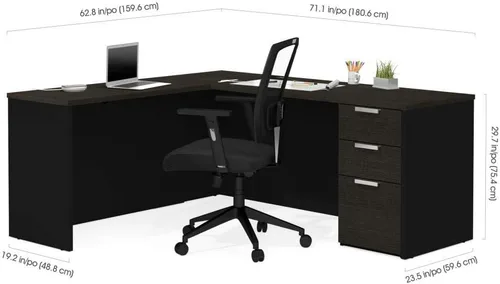 Miniatura 3 de Bestar Pro-Concept Plus - Escritorio en forma de L de 72 W con pedestal en gris oscuro y negro