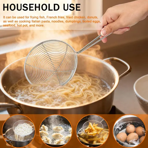 Miniatura 5 de Fabricante de espátulas de acero inoxidable de grado premium, colador de araña, cuchara espumadora, colador de pasta, juego de herramientas