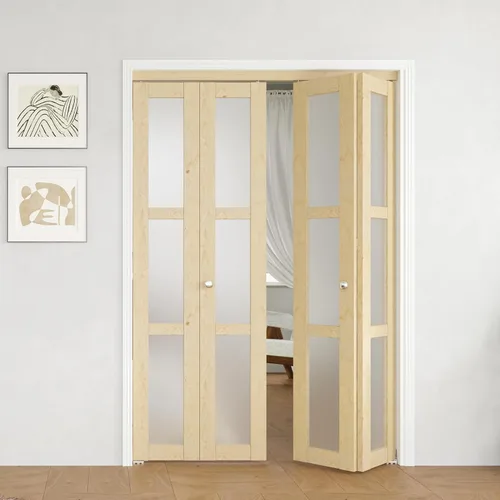 Miniatura 19 de BARNER HOME Puerta plegable, puerta de armario de cristal transparente de 3 lites, para apertura de 48 x 80 pulgadas, puertas plegables con kits