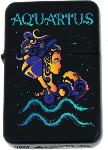 Signos del zodiaco, símbolos del horóscopo, colección de iconos de astrología s Infinity negro mate encendedores resistentes al viento (Acuario) -