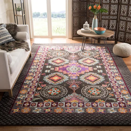SAFAVIEH Colección Monaco - Alfombra decorativa de 3 x 5 pies, color marrón y multicolor, diseño tribal rústico bohemio, no desprende pelusa y de