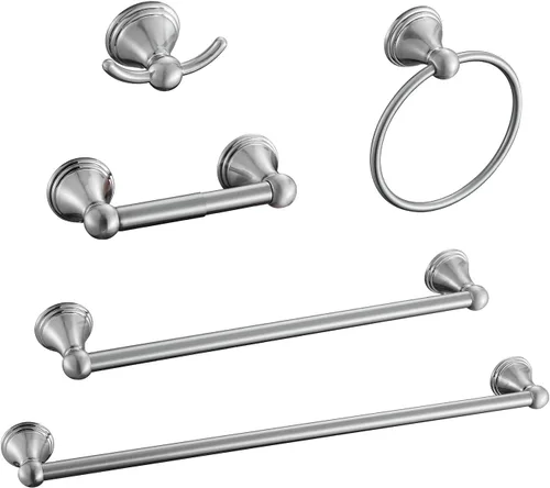 Sagetta Juego de accesorios de baño de níquel, juego de accesorios de baño de 5 piezas, soporte de pared, incluye barra de toalla de 20 pulgadas,