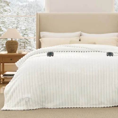 Miniatura 18 de Bedsure Manta eléctrica individual – Manta eléctrica de franela gruesa a rayas, calefacción con 6 ajustes de tiempo (hasta 10 horas), 6 ajustes