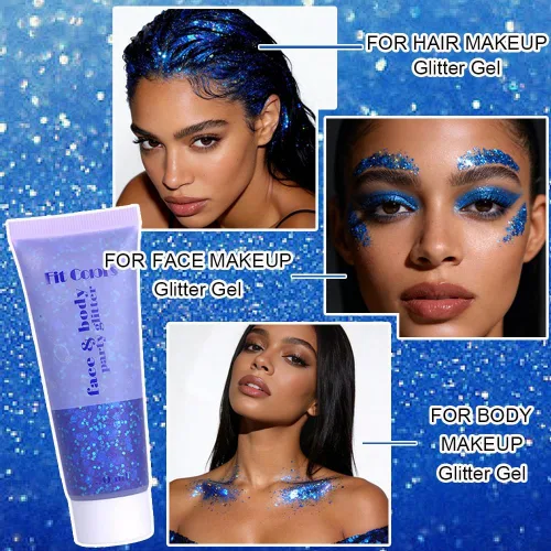 Miniatura 3 de Gel con purpurina para el cabello de cara y cuerpo azul para mujeres y niños, lentejuelas holográficas monocromáticas de sirena, maquillaje