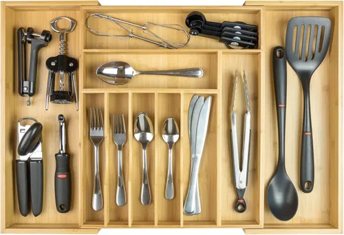 Miniatura 14 de KitchenEdge Organizador Premium de Cubiertos, Vajilla y Utensilios para Cajones de Cocina, Grado Contractual Apto para Alimentos, Expandible de 18 a
