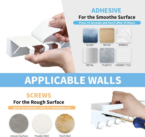 Miniatura 4 de GTK Soporte para llaves de pared, ganchos para llaves con bandeja y 6 ganchos, soporte para llaves montado en la pared para pasillo, estante