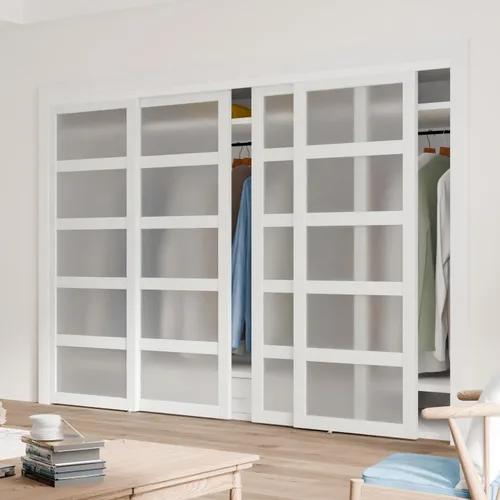 Miniatura 8 de Puerta corredera de armario, puerta corredera de diseño Doble-K, 60"×80" (doble 30"), herrajes incluidos, panel preperforado necesita ensamblar