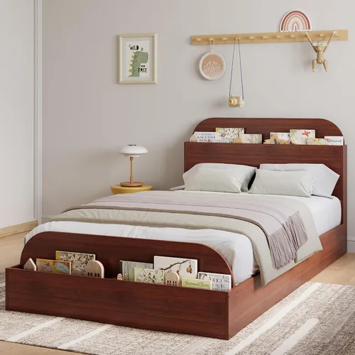 Miniatura 16 de Estructura de cama Garvee tamaño individual con cabecero y estribo – Cama de plataforma baja para niños, diseño de piso doble de madera, sin ruido