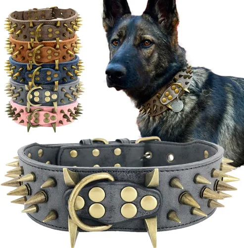 The Mighty Collar Grande con Pinchos y Tachuelas para Perro - Protege el Cuello de tu Perro de Mordeduras, Duradero y Elegante, para Perros Grandes