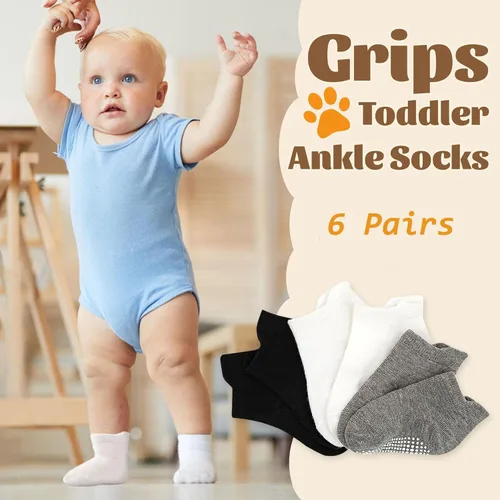 Miniatura 3 de XuoAz Calcetines de bebé con agarres para niños y niñas, calcetines antideslizantes con agarres, 6 pares