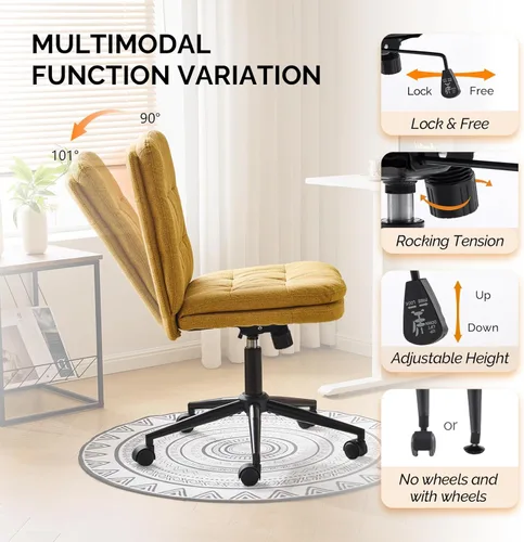 Miniatura 4 de VINGLI Silla de escritorio de oficina sin brazos con ruedas y sin ruedas, silla giratoria de 360° con cojín grueso, altura ajustable para sala