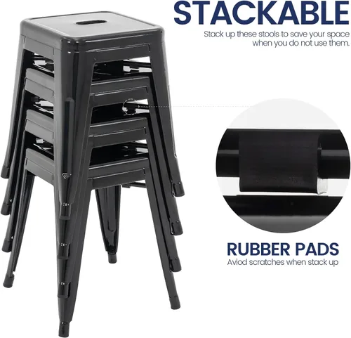 Miniatura 6 de Brage Living Juego de 4 taburetes industriales de metal de 18 pulgadas, taburetes apilables para aula, sillas de comedor de metal sin respaldo