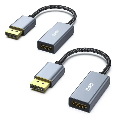BENFEI Paquete de 2 cables adaptadores 4K DisplayPort a HDMI, (2K 60Hz, 1080p 120Hz) Convertidor unidireccional DisplayPort a monitor HDMI, Gris