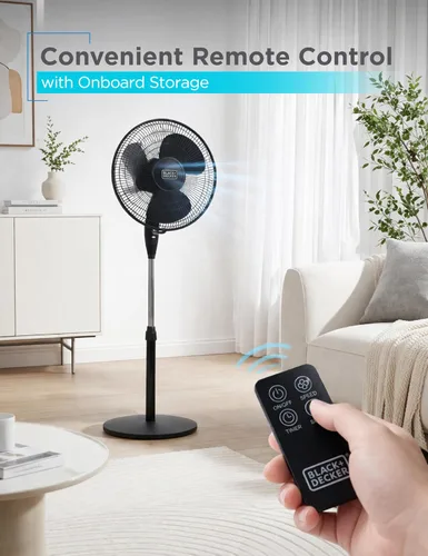 Miniatura 3 de BLACK+DECKER - Ventilador de pie de 16 pulgadas (40.64 cm) con base de pedestal, ventilador de pie ajustable en altura con control remoto y panel