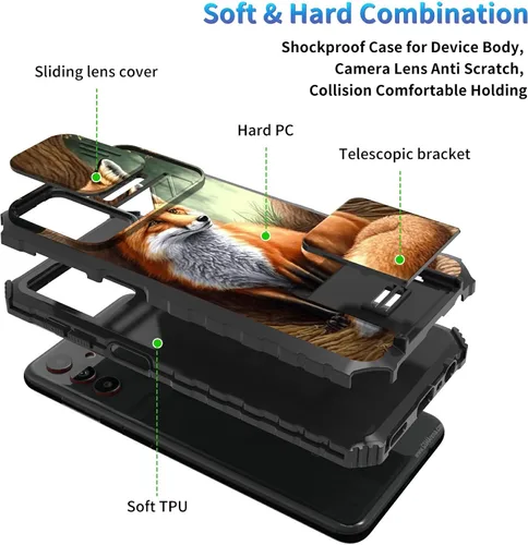 Miniatura 655 de Funda para Samsung Galaxy S22 Ultra 5G, Galaxy S22 Ultra con cubierta de cámara deslizante, funda resistente de doble capa con función atril Black