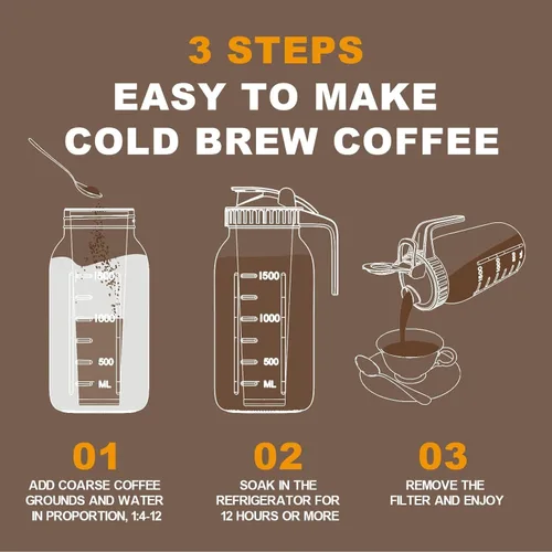 Miniatura 2 de JunVpic Tarro para cafetera fría – Tapa multiusos de vidrio grueso de 64 onzas con asa y filtro de acero inoxidable para café helado, limonada, té