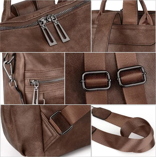 Miniatura 4 de UTO Mochila de cuero vegano para mujer, diseño de moda, convertible con borla, para viajes, con borla