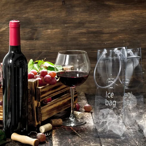 Miniatura 4 de Paquete de 3 bolsas portátiles para vino helado, bolsa plegable de PVC transparente, bolsa enfriadora de vino, bolsa fría de vino con asa