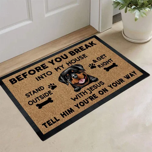 Miniatura 3 de Tapete de puerta con texto en inglés "Before You Break Into My House", tapete de goma para interiores y exteriores, tapete de goma para el suelo