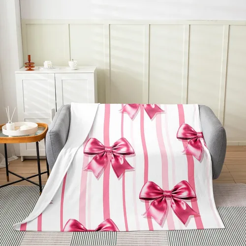 Miniatura 22 de Erosebridal Black Ribbon Bow Fleece Throw Blanket 40"x50" - Ultra-Soft for Couch Sofa Bed,Geometric Stripes Flannel Blanket,Princess Style Bowknot