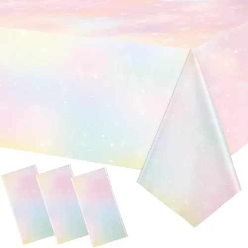 Riakrum Manteles de arco iris pastel, decoraciones de fiesta en colores pastel, mantel desechable de arco iris, mantel de plástico impermeable para