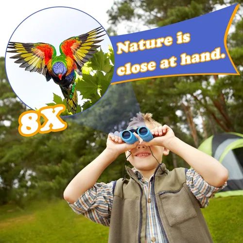 Miniatura 2 de Binoculares reales para niños. Regalos para niños de 3 a 12 años. Niños o niñas. Binoculares compactos de juguete de 8x21 con óptica de alta Azul