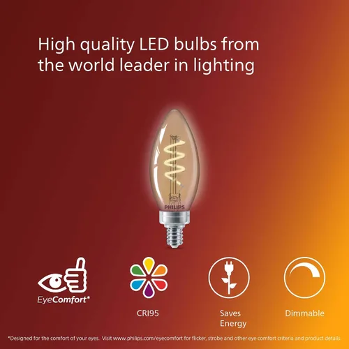 Miniatura 4 de PHILIPS LED Paquete de 8 bombillas vintage Edison de 25 W B11 en espiral ámbar (2000 K) 225 lúmenes (3.5 W = 25 W) regulables sin parpadeo