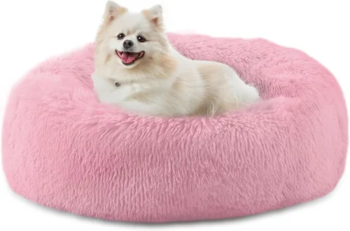 Miniatura 8 de Bunlitent Cama para perro de 23 pulgadas, cama calmante antiansiedad para perros pequeños, cama de dona, cálida, acogedora, suave, linda, redonda