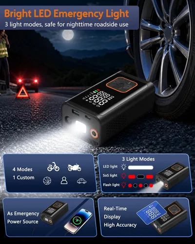 Miniatura 5 de Compresor de aire portátil para inflador de neumáticos: Bomba de aire inalámbrica de 150 PSI con batería de 4000 mAh, indicador digital de apagado
