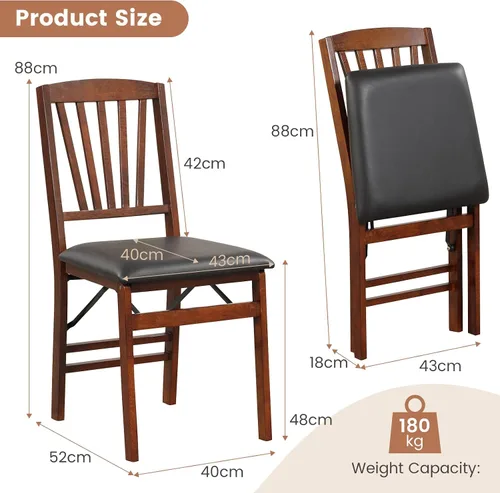 Miniatura 3 de TANGZON Folding Chairs 2/4 Pieces Rubber Wood Padded Dining Chairs with PVC Leather Exterior and Backrest for Home Kitchen Office Upholstered Guests