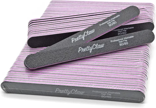 Miniatura 7 de PrettyClaw 10 limas de uñas profesionales de grano 80/80, lima de uñas acrílicas rectas negras, centro de plástico, tablero de esmeril de doble