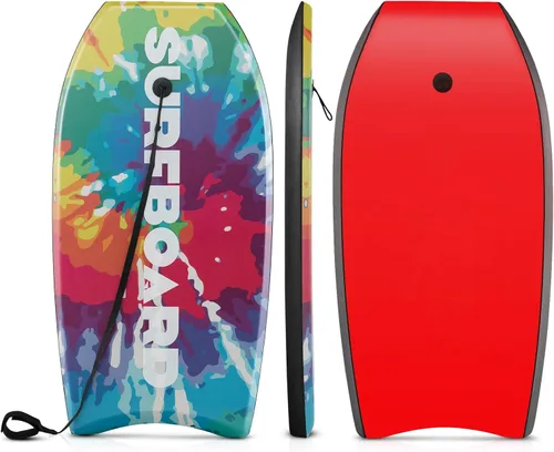 Miniatura 8 de Goplus Tabla de cuerpo ligera de 41/37/33 pulgadas para playa, tabla de surf con núcleo EPS, cubierta XPE, parte inferior lisa de HDPE, correa