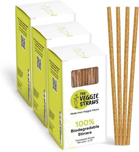 Miniatura 11 de The Veggie Straws 150 unidades de agitadores de bebidas biodegradables negros sin envolver de 4.75 pulgadas - Hecho de fibras vegetales, los mejores