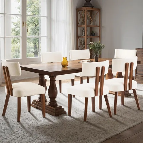 Miniatura 10 de MOJAY - Juego de 2 sillas de comedor, sillas de cocina modernas de mediados de siglo, sillas laterales de tela de lino estilo granja con respaldo