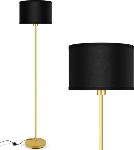 Lámparas de pie doradas para sala de estar, lámpara de pie moderna y brillante, pantallas negras, interruptor de pie, lámparas de poste simple